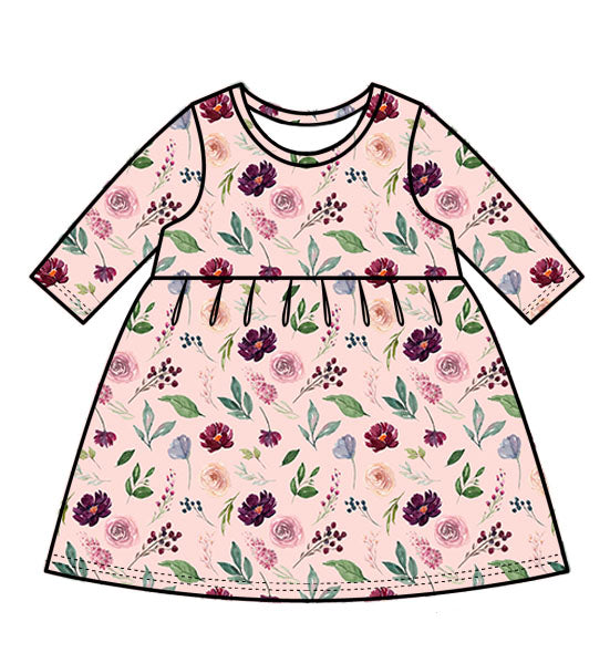 Berry Bloom long-sleeve swing dress