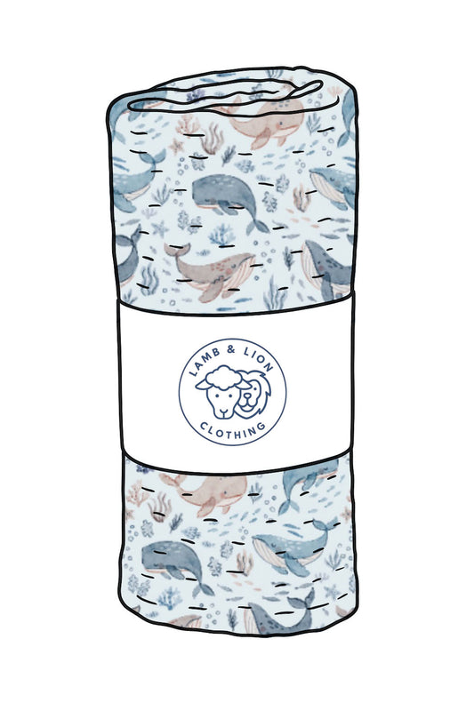 Whale of a Time muslin swaddle blanket