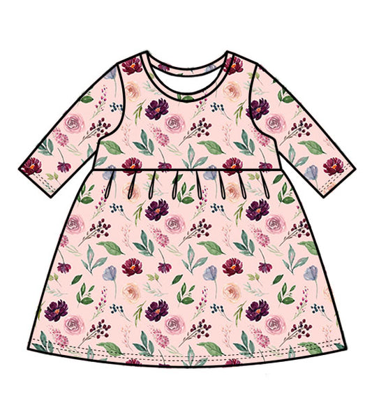 Berry Bloom long-sleeve swing dress