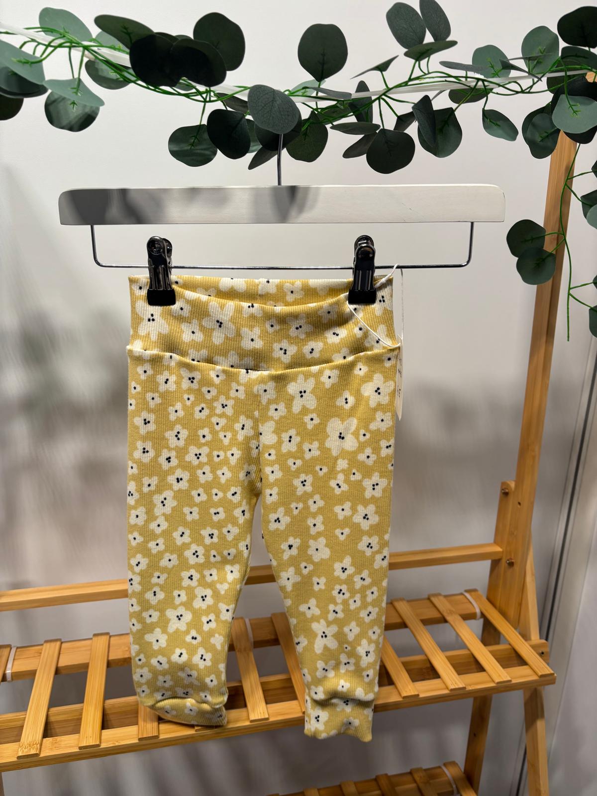Ribbed Yellow Floral Leggings, 9-12 Months